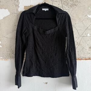 Vtg Anne Fontaine Top Textured Square Neck Blouse French Designer Quiet Luxury